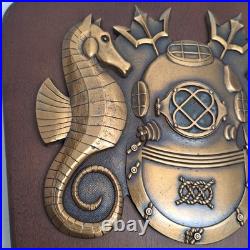 US Navy Master Diver Diving Officer Brass on Wood Wall Plaque Nautical Military