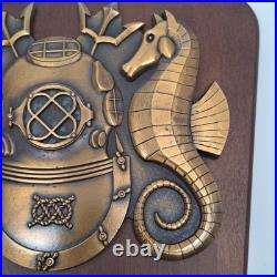 US Navy Master Diver Diving Officer Brass on Wood Wall Plaque Nautical Military