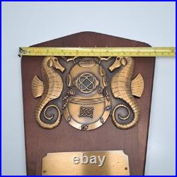 US Navy Master Diver Diving Officer Brass on Wood Wall Plaque Nautical Military