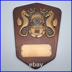 US Navy Master Diver Diving Officer Brass on Wood Wall Plaque Nautical Military
