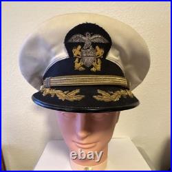 US Navy Officer Dress Hat White Black Gold Embroidery Militaria