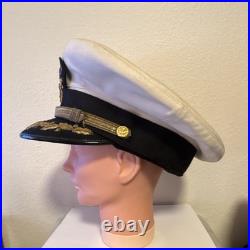 US Navy Officer Dress Hat White Black Gold Embroidery Militaria