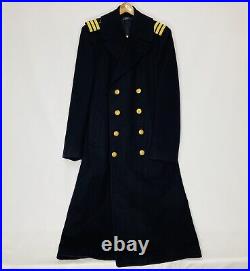 US Navy Officer Long Wool Bridge Dress Coat Gold Eagle Buttons VINTAGE