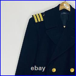 US Navy Officer Long Wool Bridge Dress Coat Gold Eagle Buttons VINTAGE