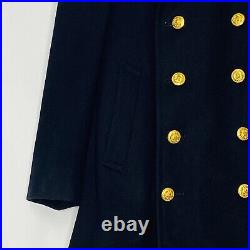 US Navy Officer Long Wool Bridge Dress Coat Gold Eagle Buttons VINTAGE