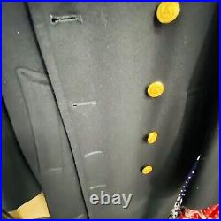 US Navy Officer Long Wool Bridge Dress Coat Gold Eagle Buttons VINTAGE