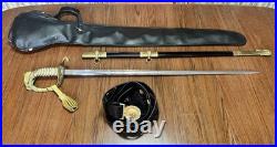 US Navy Officer's Model 1852 Sword, Scabbard, Knot, NS Meyer Belt & Leather Case