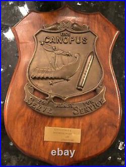 US Navy Submarine Tender USS Canopus Vintage Solid Brass Plaque On Wood
