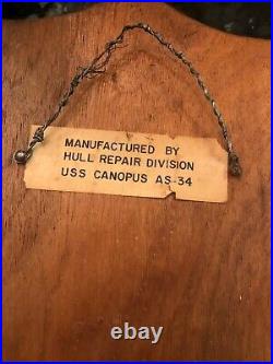 US Navy Submarine Tender USS Canopus Vintage Solid Brass Plaque On Wood