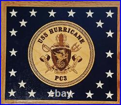 US Navy USS Hurricane PC3 Ship's Crest Challenge Coin Display Flag