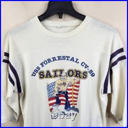 US Navy Vintage 70s USS Forrestal CV-59 3/4 Sleeve Tee Medium