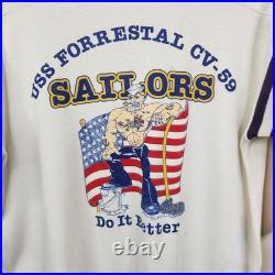 US Navy Vintage 70s USS Forrestal CV-59 3/4 Sleeve Tee Medium