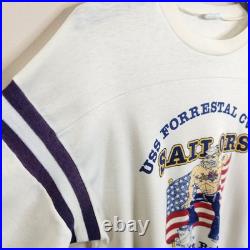 US Navy Vintage 70s USS Forrestal CV-59 3/4 Sleeve Tee Medium