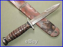 US Navy WW2 M-3 FIGHTING TRENCH KNIFE + M-6 LEATHER SCABBARD Antique Vtg RARE