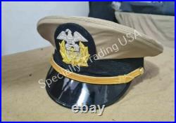 USA NAVY CAP with BULLION BADGE REPLICA WWII US Military Visor Hat