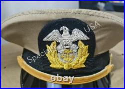 USA NAVY CAP with BULLION BADGE REPLICA WWII US Military Visor Hat