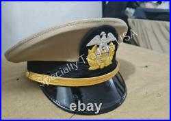USA NAVY CAP with BULLION BADGE REPLICA WWII US Military Visor Hat