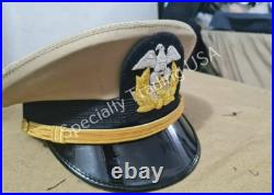USA NAVY CAP with BULLION BADGE REPLICA WWII US Military Visor Hat