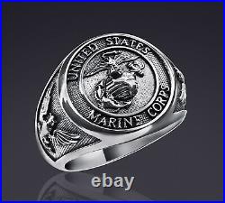 USMC Ring Silver 925 United States Marine Corps Military Veteran Navy Eagle gift