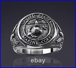 USMC Ring Silver 925 United States Marine Corps Military Veteran Navy Eagle gift