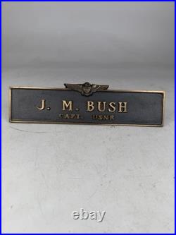 USN Captain Cast Bronze Desk Name Plate Plaque JM Bush USNR Aviator Wings