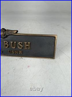 USN Captain Cast Bronze Desk Name Plate Plaque JM Bush USNR Aviator Wings