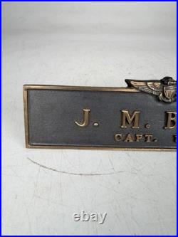 USN Captain Cast Bronze Desk Name Plate Plaque JM Bush USNR Aviator Wings