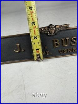 USN Captain Cast Bronze Desk Name Plate Plaque JM Bush USNR Aviator Wings