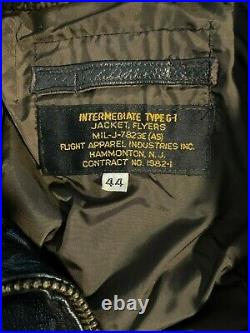 USN Intermediate Type G-l Brown Leather Bomber Jacket 1982 Size 44