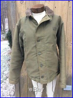 USN N1 DECK JACKET Stenciled Mens WW2 Winter Uniform Vintage Jacket Coat Mint 40