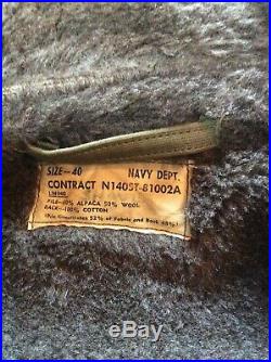 USN N1 DECK JACKET Stenciled Mens WW2 Winter Uniform Vintage Jacket Coat Mint 40