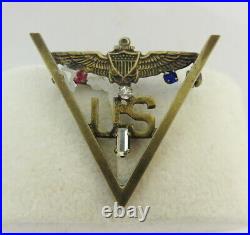 USN Naval Air Pin Wings Red White Blue Stones Antique