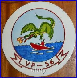 USN Patrol Squadron Fifty-six (VP-56) Hand-Painted Ceramic Plaque on Wood Base