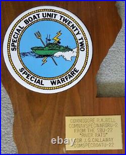 USN Special Boat Unit 22 LA-Shaped Plaque Given by the River Rats to Commodore