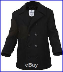 USN Style Pea Coat US Navy Wool Black Navy Replica Military Coat Rothco 7070