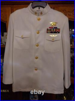USN US Navy Seal Special Warfare E-8 SCPO DRESS WHITE JACKET With pins size 40 REG