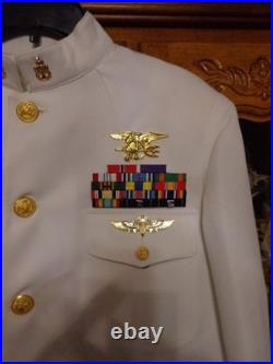 USN US Navy Seal Special Warfare E-8 SCPO DRESS WHITE JACKET With pins size 40 REG