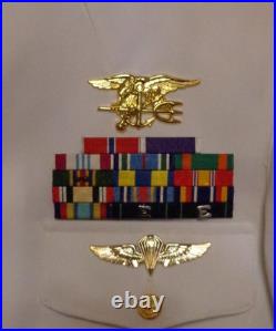 USN US Navy Seal Special Warfare E-8 SCPO DRESS WHITE JACKET With pins size 40 REG