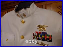 USN US Navy Seal Special Warfare E-8 SCPO DRESS WHITE JACKET With pins size 40 REG