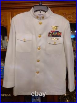 USN US Navy Seal Special Warfare E-8 SCPO DRESS WHITE JACKET With pins size 40 REG