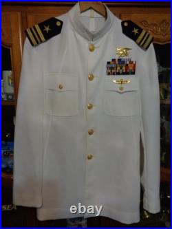 USN US Navy Seal Special Warfare LCDR DRESS WHITE JACKET with pins size 44 REG