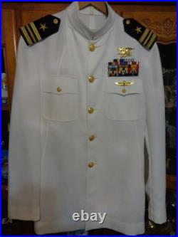USN US Navy Seal Special Warfare LCDR DRESS WHITE JACKET with pins size 44 REG