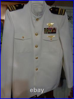 USN US Navy Seal Special Warfare LCDR DRESS WHITE JACKET with pins size 50 LONG