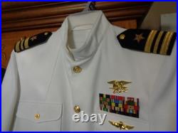 USN US Navy Seal Special Warfare LCDR DRESS WHITE JACKET with pins size 50 LONG