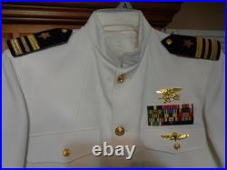 USN US Navy Seal Special Warfare LCDR DRESS WHITE JACKET with pins size 50 LONG