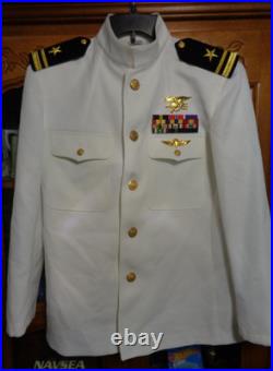 USN US Navy Seal Special Warfare LTJG DRESS WHITE JACKET with pins size 41 SHORT