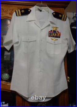 USN US Navy Seal Special Warfare Officer Summer White Shirt with pins size MED