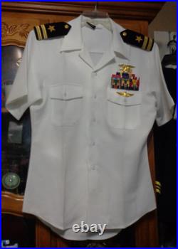 USN US Navy Seal Special Warfare Officer Summer White Shirt with pins size MED