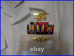 USN US Navy Seal Special Warfare Officer Summer White Shirt with pins size XXL B