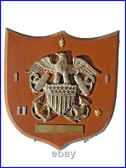 USN United States NAVY Officer Crest Wall Plaque Bronze & Wood LCDR